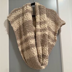 Comfy + Cozy Beige Tan Striped Knit Wrap-around Circle Scarf